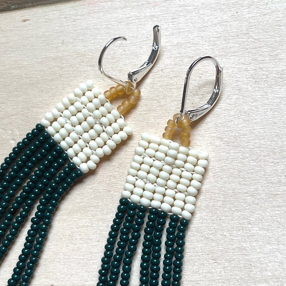 HANDMADE GLASS EARRINGS | Mini Beacon Handwoven Small Batch Earrings in Forest - Picture 4 of 6